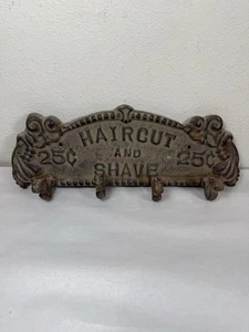 Vintage Gusseisen Wand Haken Regal Friseursalon Schild Haarschnitt & Rasur 25 Cent rustikal - Bild 1 von 5
