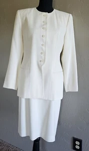 LE SUIT PETITE Women Business Coat Skirt Outfit 2Pc Set Sz 6P 6 P Ivory VTG - Picture 1 of 24