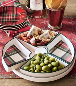 Pottery Barn Stewart Plaid Multi Section Lazy Susan NEU - Bild 1 von 5