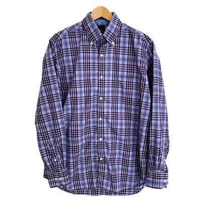 Camisa social masculina xadrez manga longa Tailorbyrd tamanho grande roxa botão para baixo - Imagem 1 de 4