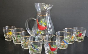 West Virginia Glass American Songbird Vintage Pitcher & 8 Old Fashion Glasses - Picture 1 of 17