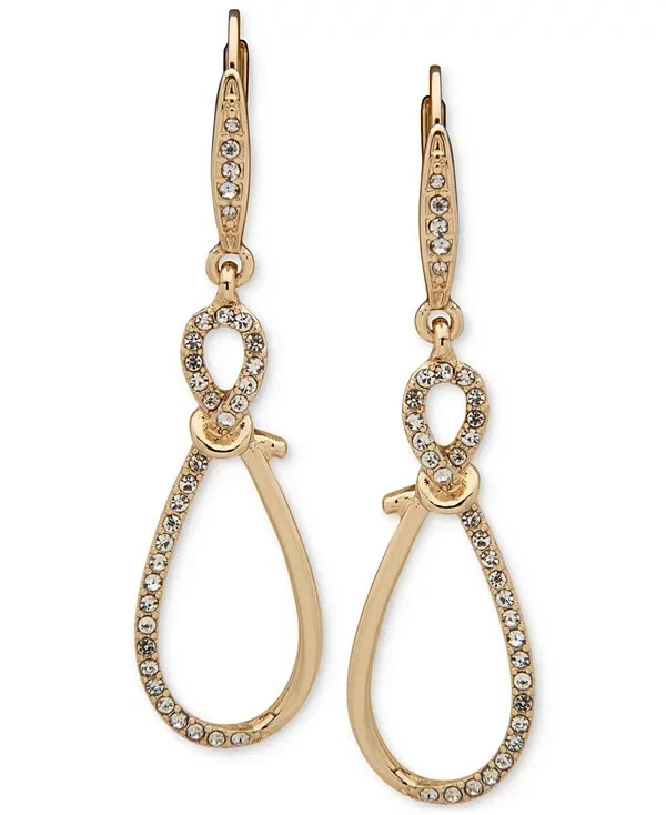 Anne Klein Gold-Tone Pavé Knotted Drop Earrings -Crystal - Image 1 of 1