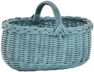 Autokorb Einkaufskorb Natur Rattan Trage-Korb mit Henkel leicht stabil (Blau) - Bild 1 von 5