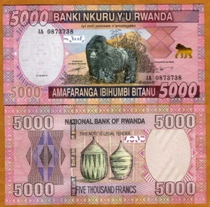 Ruanda, 5000 (5.000) Francs, 2014, P-41 UNC Gorilla  - Bild 1 von 1