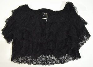Millau Womens Cropped Top Ruffle Layered Lace Short Sleeve Black Size Small NWT - Picture 1 of 4