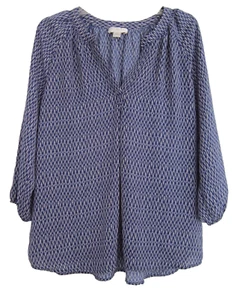 Women's Kenar Long sleeve blouse Geometric pattern Blue Large New W/No Tags - Picture 1 of 2