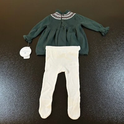Edgehill Collection Dress & Tights Set Fair Isle Knit Green Baby Newborn NB NWT - Image 1 of 4