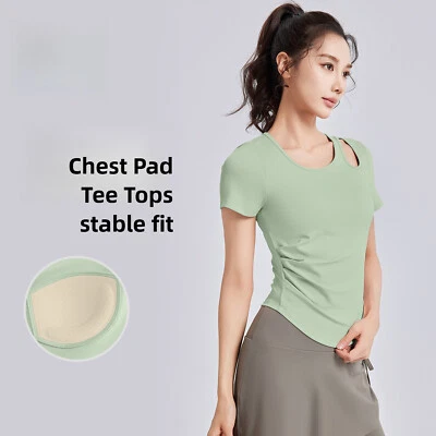 Mujeres Almohadilla de pecho hueca Camisas de yoga Ropa deportiva Entrenamiento Gimnasio Manga corta Camisetas Prendas para el torso Foto 1 de 4