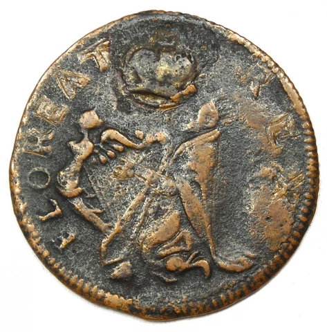 1670 New Jersey St Patrick Farthing Colonial Coin 1/4P. VF Detail - Rare Variety Cover