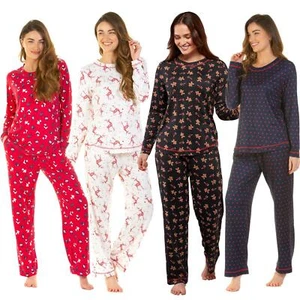 Womens Jersey Knit Pyjamas Ladies Pyjama PJ Nightwear Set Size 8-22 - Picture 1 of 19