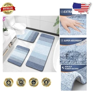 Elegant 3-Piece Soft Microfiber Bathroom Rug Set with Non-Slip Design - Blue - Picture 1 of 9