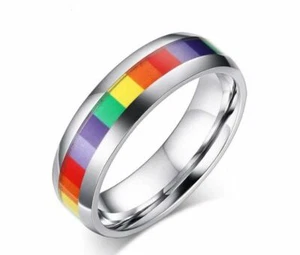 New Rainbow Colorful Rings Stainless Steel Wedding Band Gay Pride LGBTQ - Picture 1 of 4
