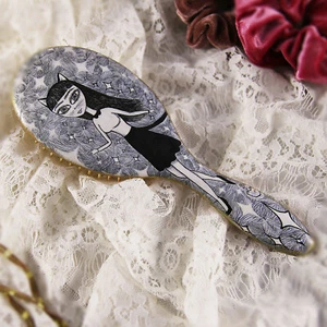 Brosse à cheveux en bois faite main chat fille découpage naturel peigne en bois bambou - Photo 1/8