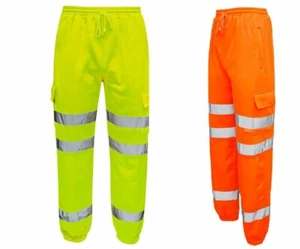 Hi Vis Viz Joggers Fleece Joggers Regular Fit Work Wear 3 Reflective Stripes NEW - Picture 1 of 8