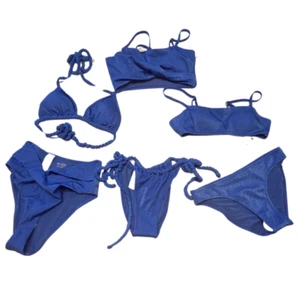 NWT American Eagle Aerie Blue Textured Women's Swim Suit Choose Top Or Bottoms - Picture 1 of 69