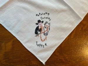 Vintage Hopalong Cassidy & Topper Hanky Embroidered Brown Cowboy Hero 1950s Nice - Picture 1 of 10
