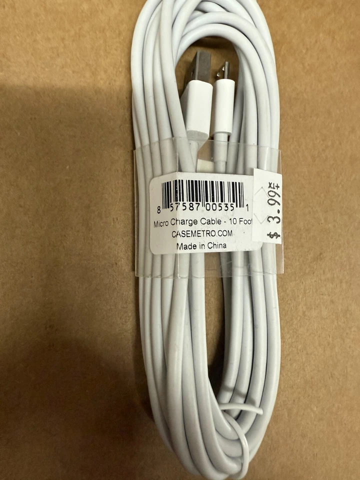 10Ft Micro USB Fast Charger Data Sync Cable Cord For Android Samsung White - Image 1 of 1
