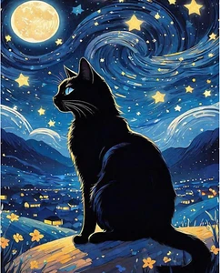 Black Cat Paint by Numbers Kit for Adults Beginner, Cat Adult Paint by Number... - Picture 1 of 8