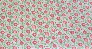 BTY x 60 Zoll breit Stoff rosa Blumen grün Laub auf weiß Quilten Nähen Basteln  - Bild 1 von 3