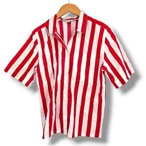 Rondina Striped Button-Up Short Sleeve Pocket Casual Shirt Red White Size 2 - Picture 1 of 8