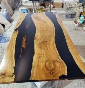 Wooden Black Epoxy Resin Dining Table Walnut Home Furniture Decor Made To Order 