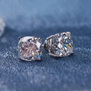2.82 TCW Cushion Cut Moissanite Push Back Earring For Her 14k White Gold Plated - Picture 1 of 11