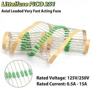 Littelfuse PICO 251 0.5A to 15A Axial Leaded Very Fast Acting Fuse 125V to 250V - Picture 1 of 4