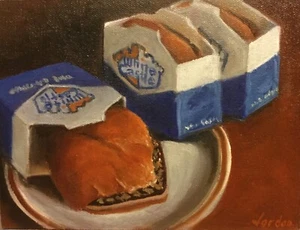 White Castles On Plate - Original Oil Painting - Picture 1 of 1