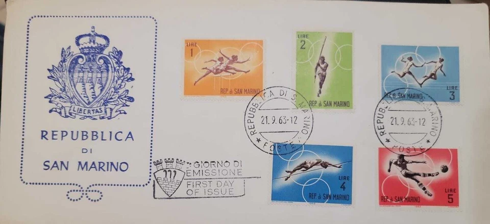 SO) 1963 SAN MARINO, SPORTS, OLYMPICS, JUMPING, GYMNASTICS, FOOTBALL, FDC - Image 1 of 1