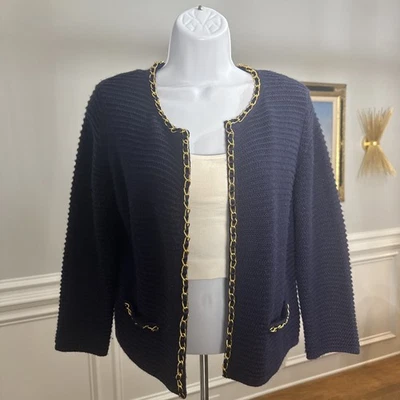 Forever 21 Jersey Punto Azul con Detalle de Cadena en Bolsillos y Frontal Talla M Foto 1 de 4