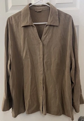 Blusa Tianello 2X Marrón Suzy Tencel Cuello Abotonado Cuello en V Camisa PLUS Foto 1 de 4