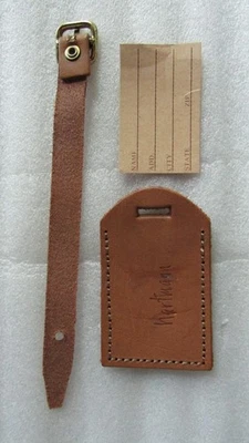 NOS vintage Hartmann Luggage ID Tag Tan Belting Leather w Strap - Image 1 of 3