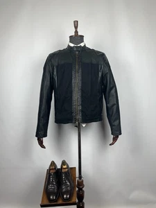 Armani Jeans 30 Anniversario Mens Patchwork Leather Cotton Jacket Size XXL US 46 - Foto 1 di 16