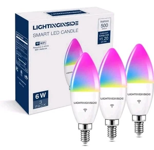 E12 Smart Light Bulbs 60W Equiv., 500LM 6W RGBCW 3 Count  Candle  - Picture 1 of 5