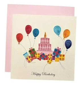 Handcraft 3D Quilling Greeting Happy Birthday Card with Cake Design for Him, - Picture 1 of 7