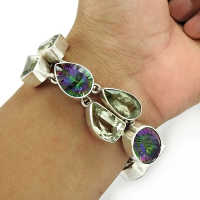 Halloween Sale Natural Mystic Topaz Wedding Chain Bracelet Jewelry 925 Silver - Image 1 of 4