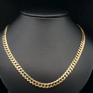 Classic 14k Solid Yellow Gold 5.1mm 18" Flat Curb Cuban Link Chain Necklace - Picture 1 of 4