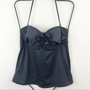 J Crew Gray Rosette Flower Tankini Halter Convertible Swim Swimsuit Flowy Top S - Picture 1 of 9