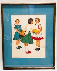 Vintage 1972 Norman Rockwell Framed Canvas Print - School Girl w/ Missing Tooth - Picture 1 of 1