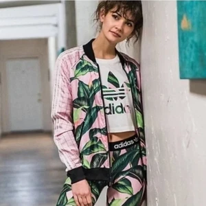 ADIDAS x FARM RIO Track Jacket Big Palm Pink Green Grid Sz S NWT {3Q2} - Picture 1 of 5