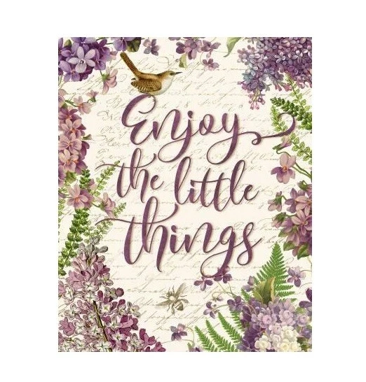 35" Fabric Panel | David Textiles Enjoy the Little Things Word & Purple Floral - Image 1 of 1