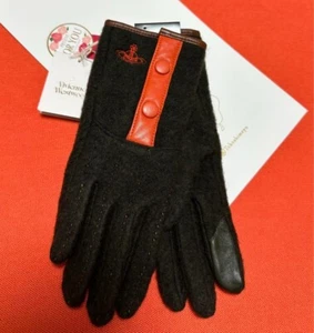 Vivienne Westwood Wool & Sheepskin Gloves – Touchscreen, Green Orange Embroidery - Picture 1 of 5