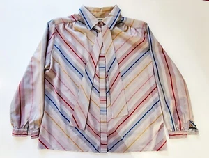 MISS STUART Vintage Womens Multi-Color Striped Button-Down Blouse w/ Bow Size 40 - Picture 1 of 6