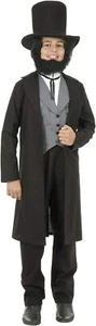 Abe Lincoln Abraham President Black Fancy Dress Halloween Deluxe Child Costume - Picture 1 of 12