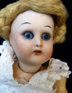 Antique German 11" Bisque Swivel Head Doll With Glass Eyes & Wood & Compo Body - Picture 1 of 3
