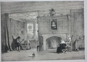 Impresión victoriana antigua original, HADDON HALL, DERBYSHIRE, Joseph Nash c.1840 - Imagen 1 de 2