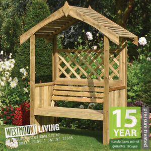 NEW WOODEN GARDEN ARBOUR PRESSURE TREATED TRADITIONAL PATIO BENCH PERGOLA SEAT