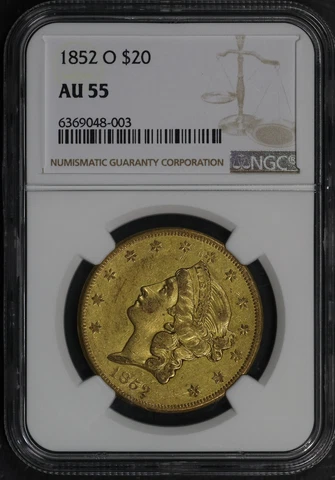 1852-O Double Eagle $20 Gold Liberty Head NGC AU-55 Cover