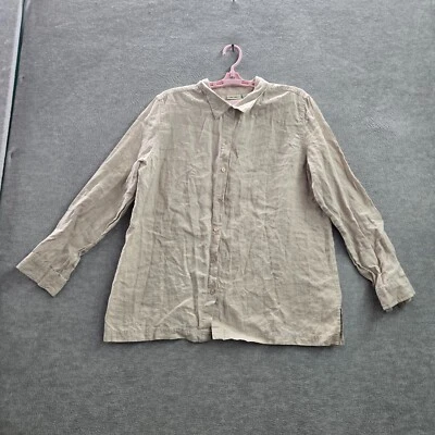 Top Cherokee Mujer XL Beige Abotonado 100% Lino Manga Larga Cuello Adulto Foto 1 de 4