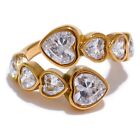 Gold Color Open Ring Zirconia Staggered Ring High Quality Hearted Ring